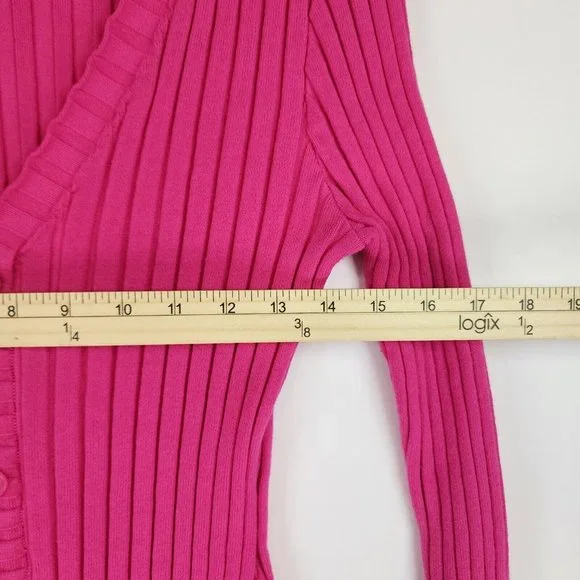 Endless Rose Dress Womens Small Pink Rulffe V Neck Ribbed Button Down Knit Mini - Picture 4 of 11